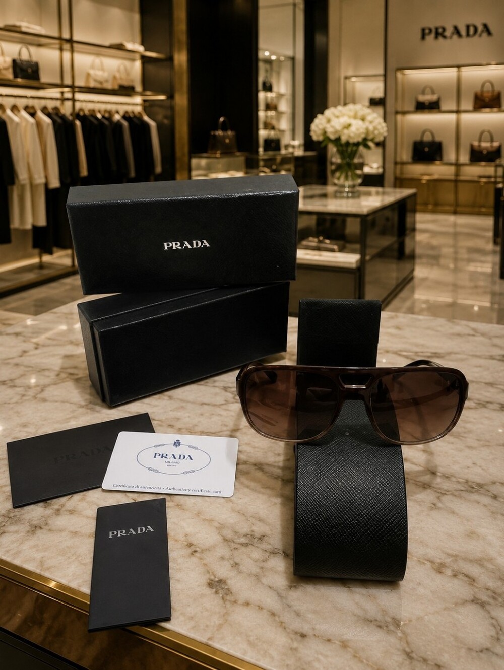Prada Oversized Acetate Aviators Black Frame Brown Gradient Lens Sunglasses